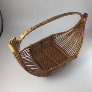 Vintage Wicker Storage Fruit Basket Boat Shape with Handle Brown 16" W x10" H